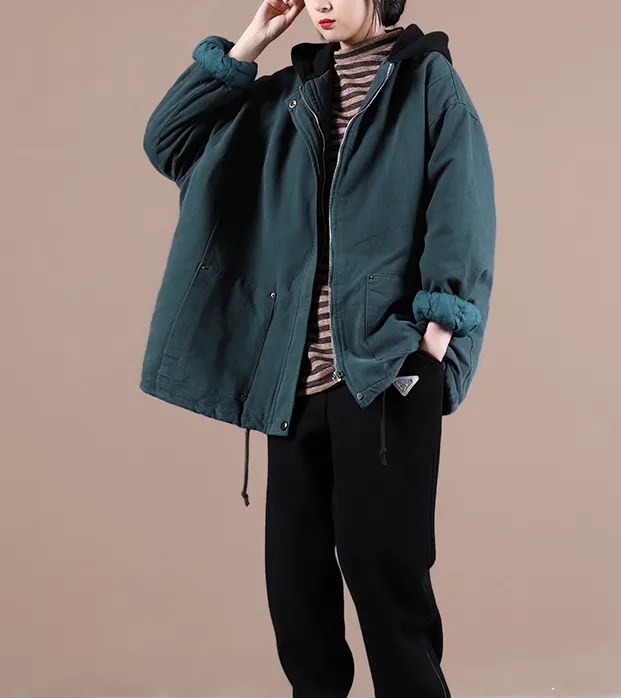 Women Fall Winter Casual Coat Loose Hooded Parka Short Coat Jacket