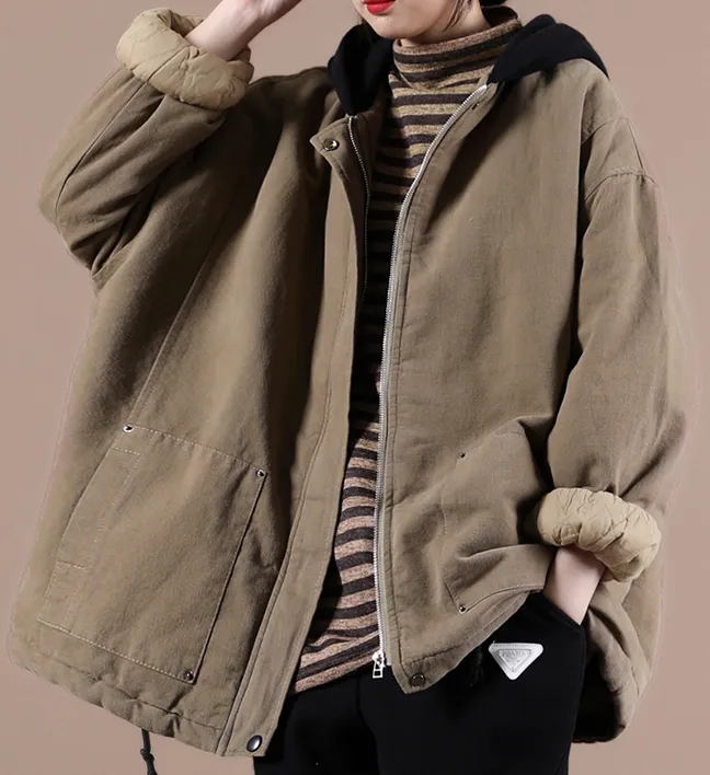 Women Fall Winter Casual Coat Loose Hooded Parka Short Coat Jacket