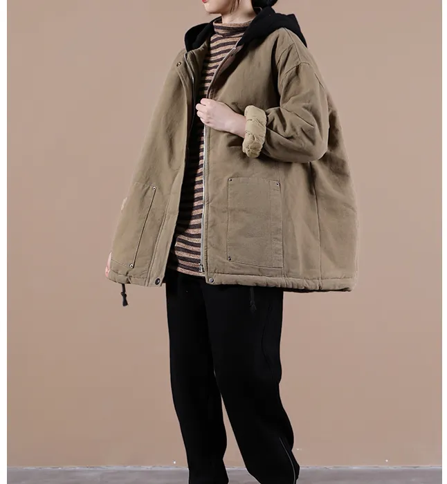 Women Fall Winter Casual Coat Loose Hooded Parka Short Coat Jacket