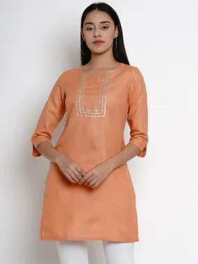 Women'S Orange Tunic With Gota Detailing