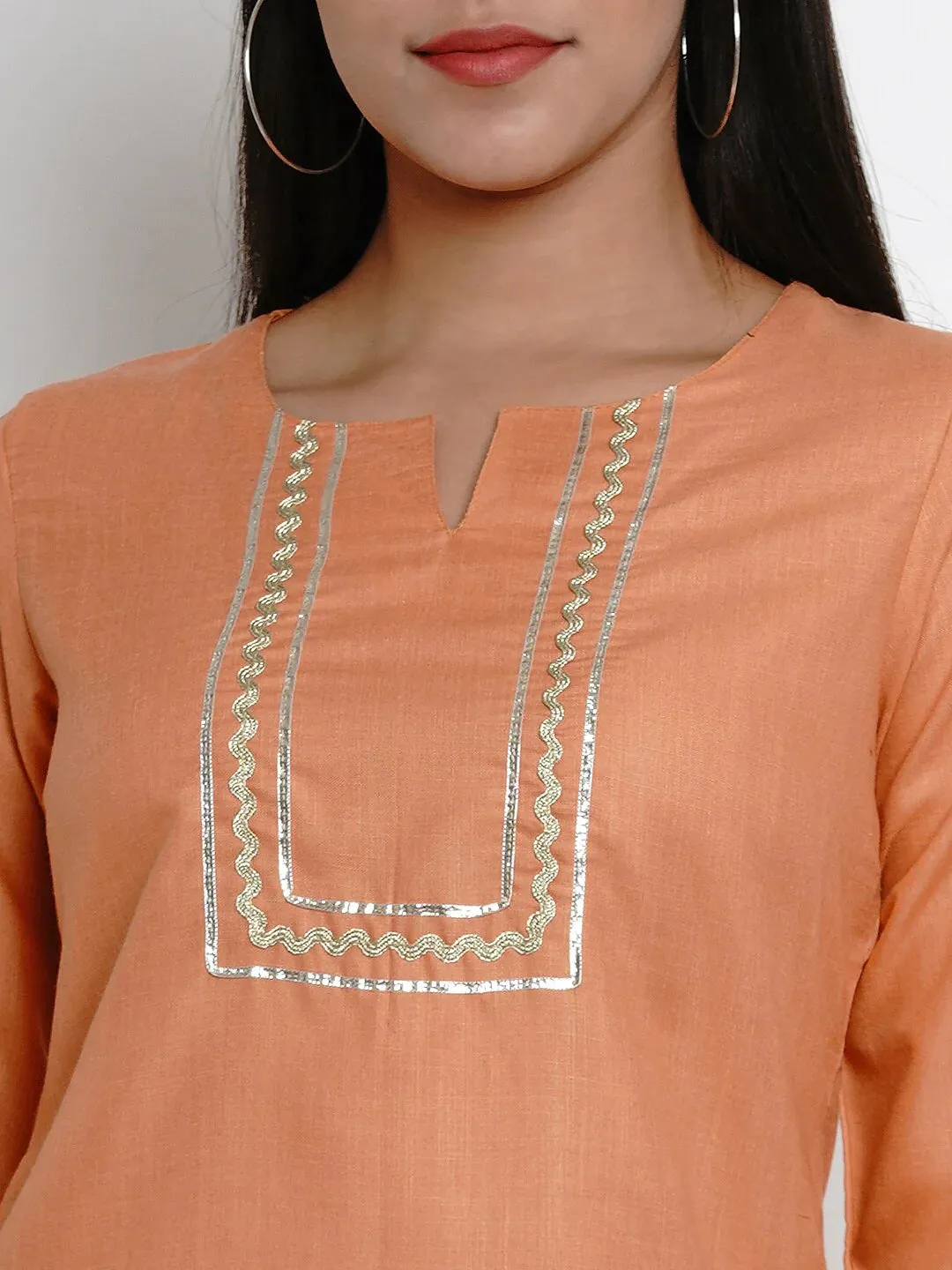 Women'S Orange Tunic With Gota Detailing