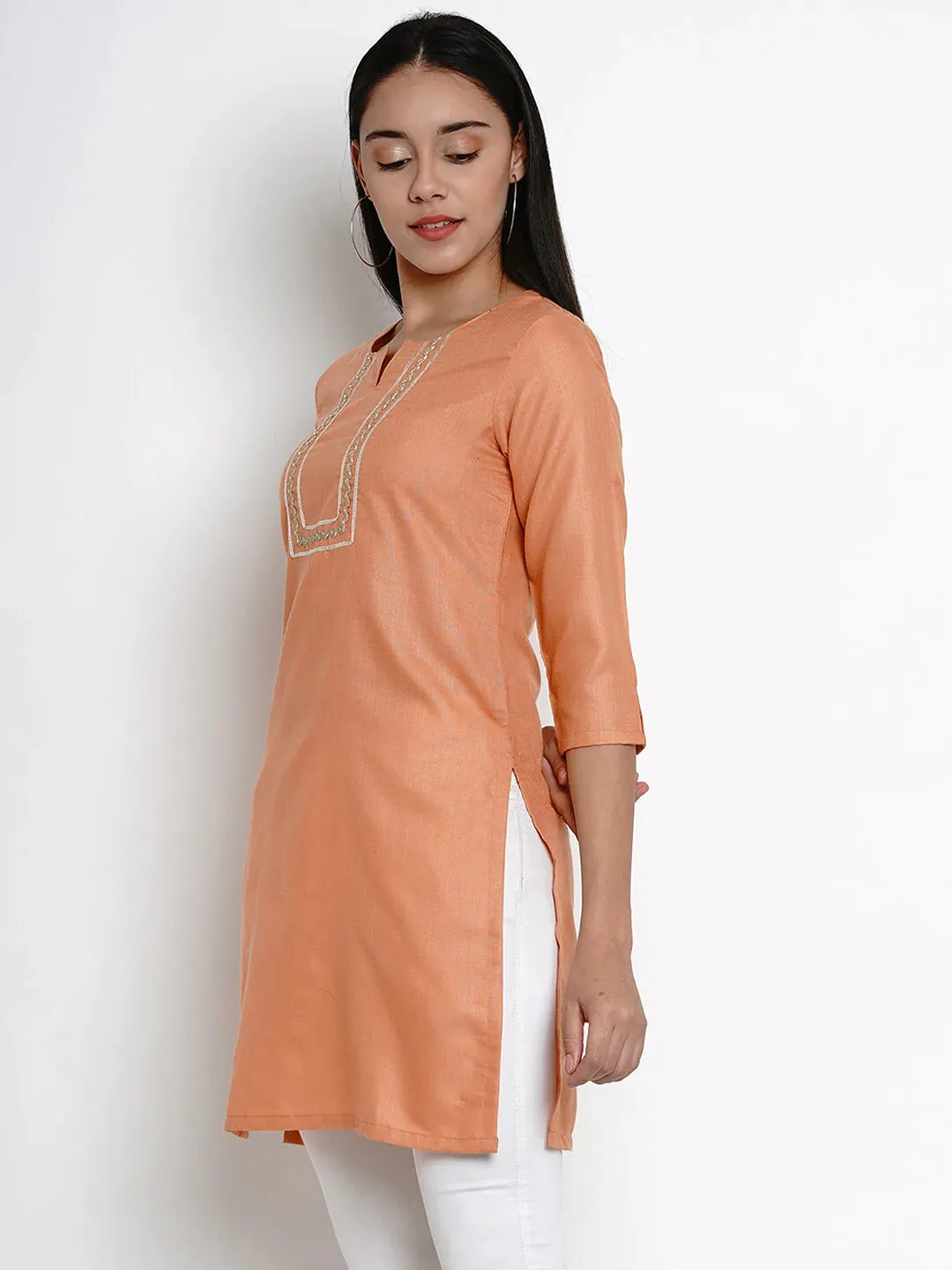 Women'S Orange Tunic With Gota Detailing