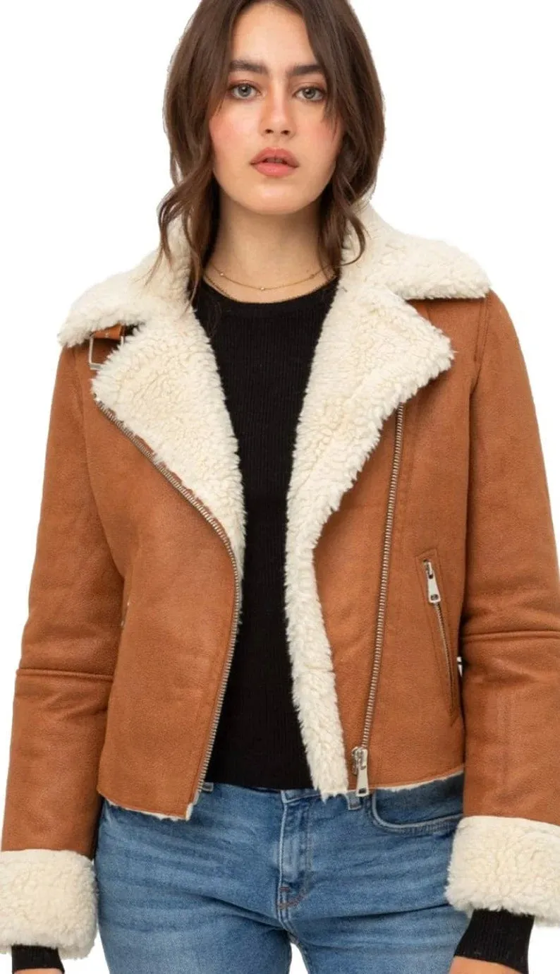 Women's Vintage Brown Shearling B3 Bomber Aviator Jacket