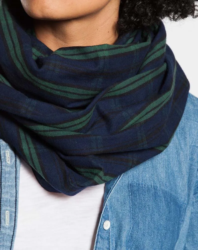 Woven Infinity Scarf - Green Plaid