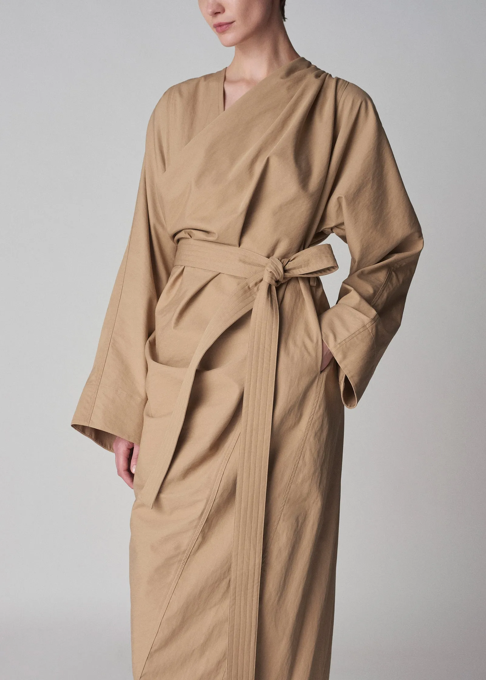 Wrapped Trench in Cotton Twill - Camel