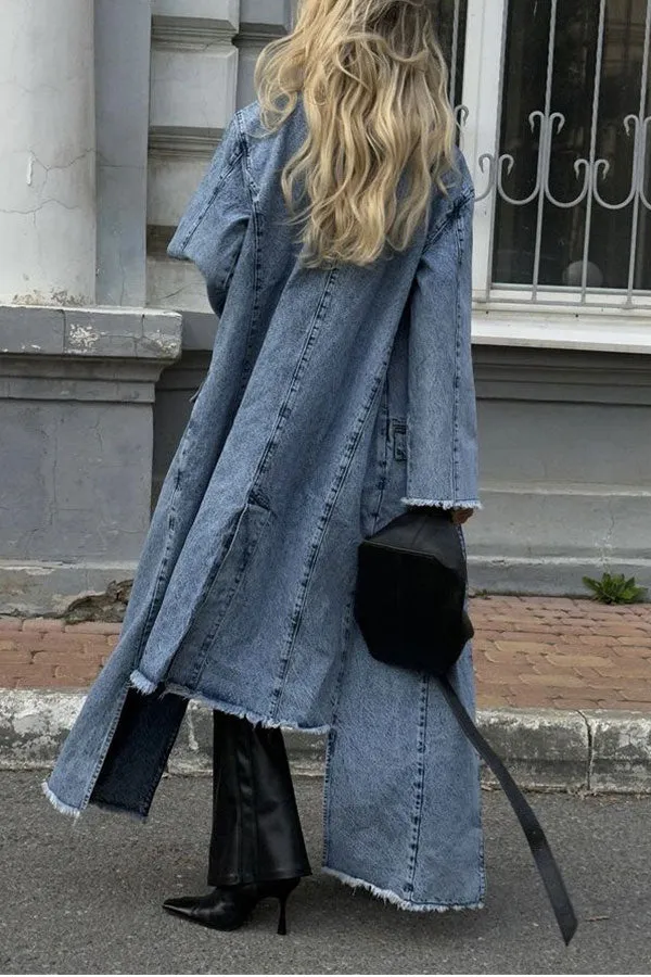 xiangtuibao Washed Denim Modern Irregular Trench Coat