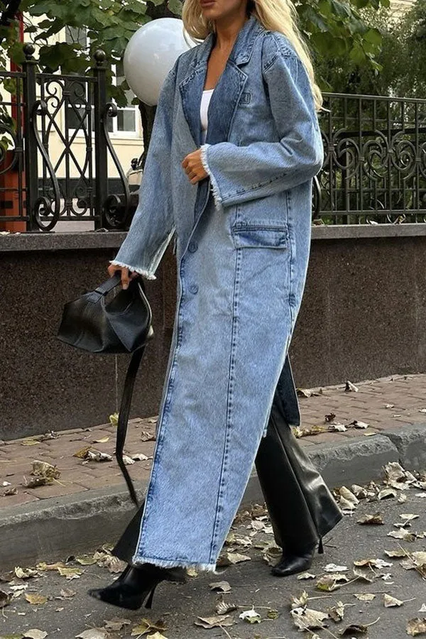 xiangtuibao Washed Denim Modern Irregular Trench Coat