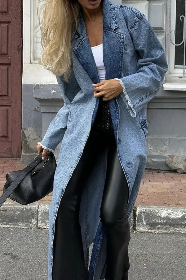 xiangtuibao Washed Denim Modern Irregular Trench Coat