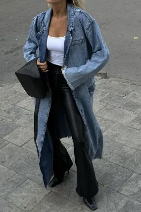 xiangtuibao Washed Denim Modern Irregular Trench Coat