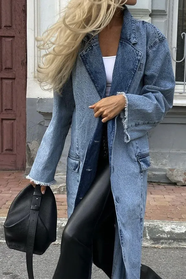 xiangtuibao Washed Denim Modern Irregular Trench Coat