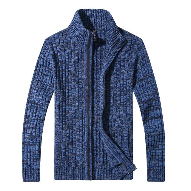 Zipper Seam Solid Design Casual Men Cardigan