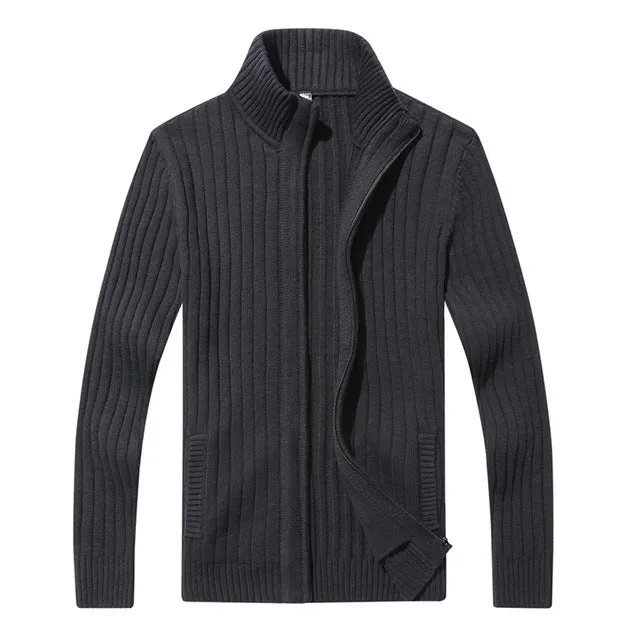 Zipper Seam Solid Design Casual Men Cardigan