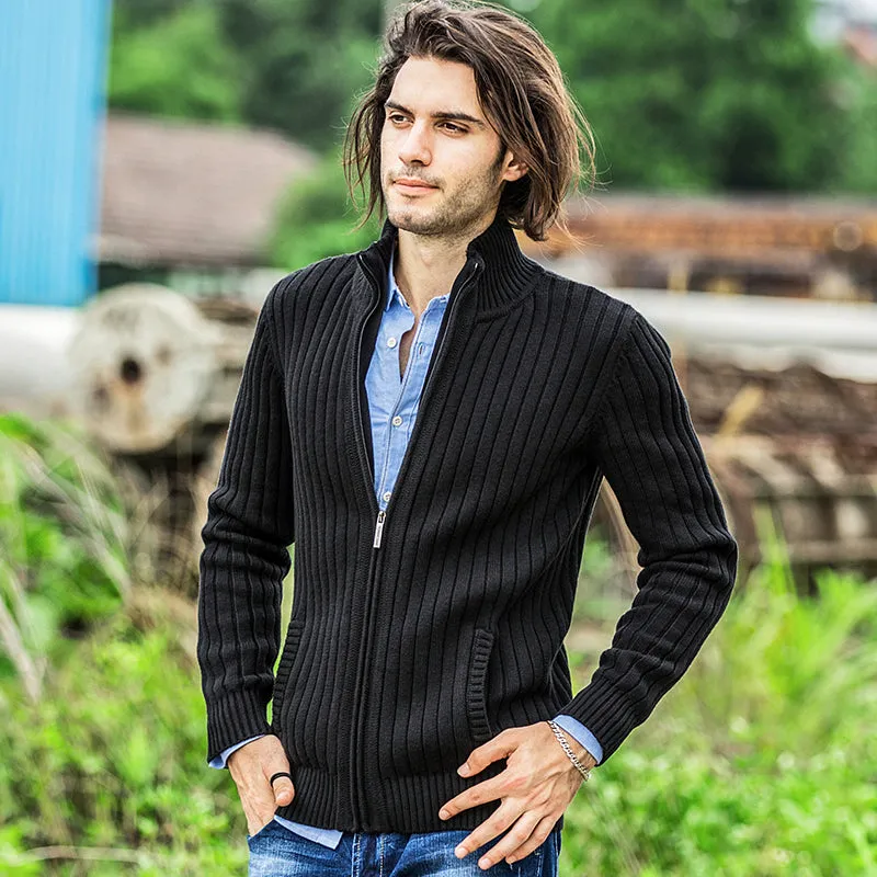 Zipper Seam Solid Design Casual Men Cardigan