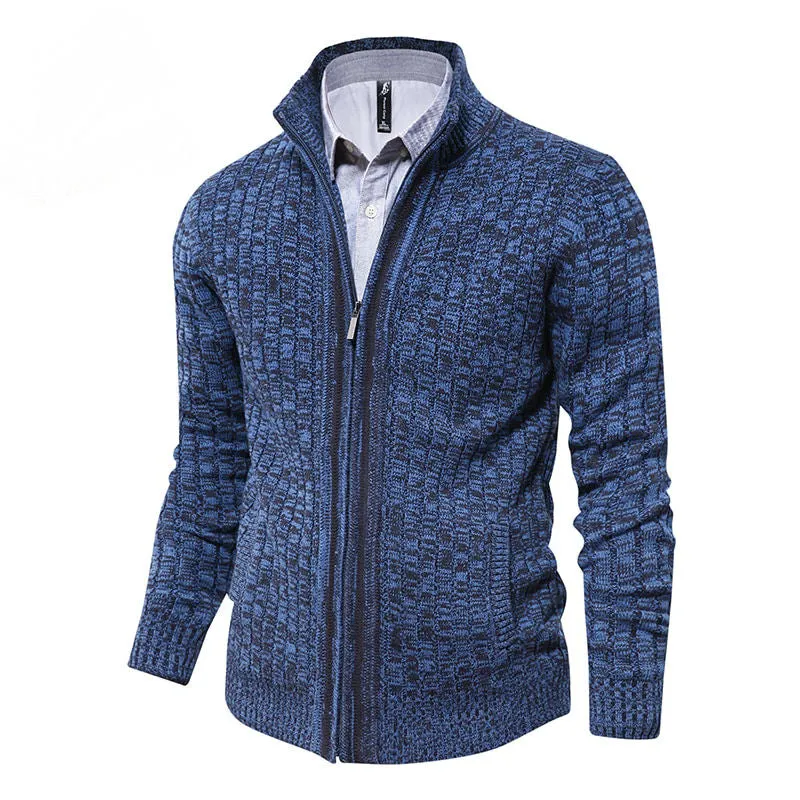 Zipper Seam Solid Design Casual Men Cardigan