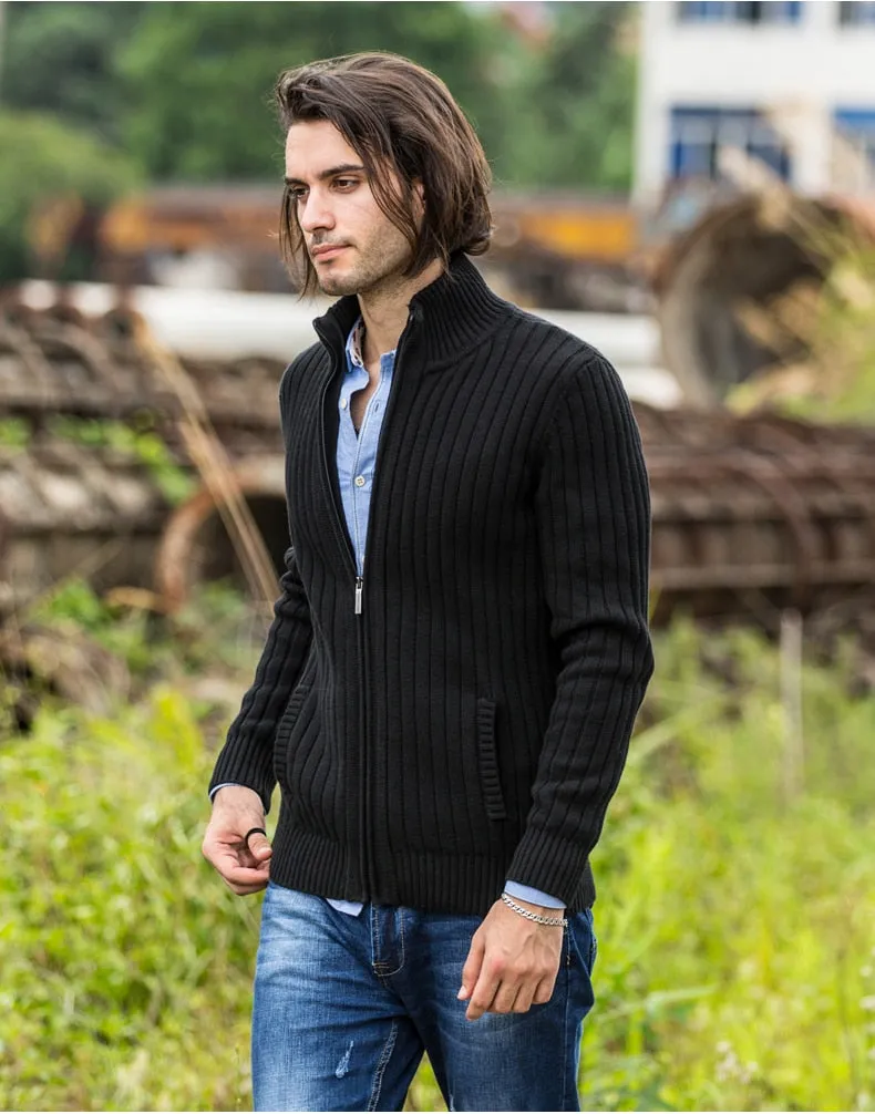 Zipper Seam Solid Design Casual Men Cardigan