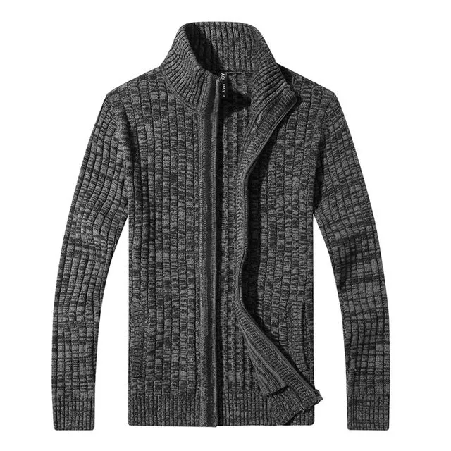 Zipper Seam Solid Design Casual Men Cardigan